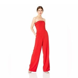 Crystal Sky Wom Carrisa Crepe Wide  Jumpsuit, Salsa Red Size Medium No Pockets